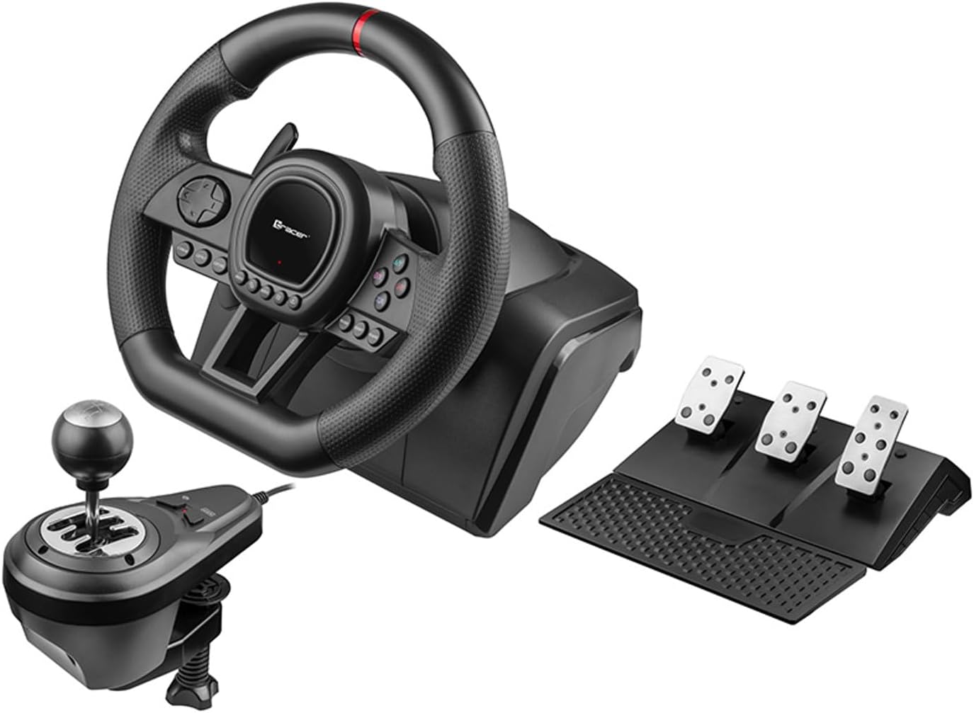Tracer SimRacer Manual Transmission 6 in 1 Gaming Steering Wheel with Pedals and Gear Stick Compatible with PC/PS4/PS3/XONE/X360/SWITCH