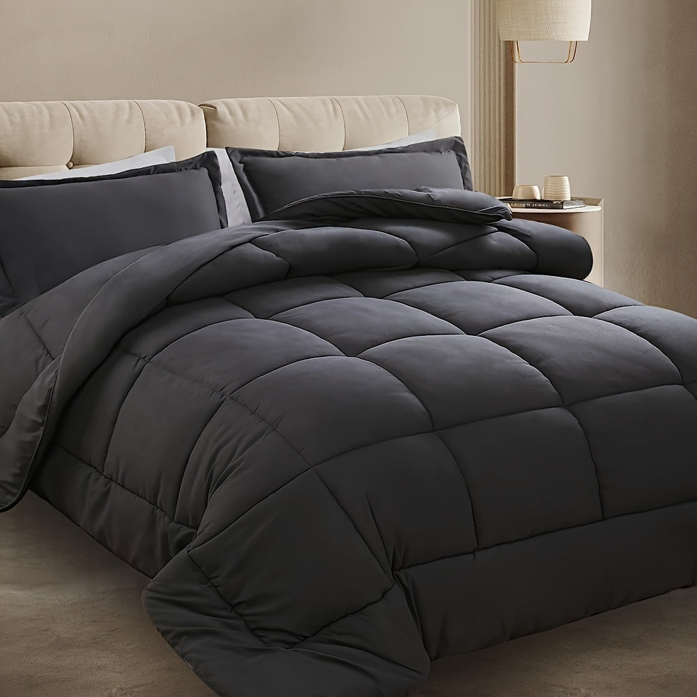 3 Piece Soft Breathable Down Alternative Duvet Cover Set, Four Seasons Lightweight Box Stitch Quilts Hotel Quality Machine Washable Comforter with 4 Corner Tabs (1*Duvet + 2*Pillowcases, No Filling)