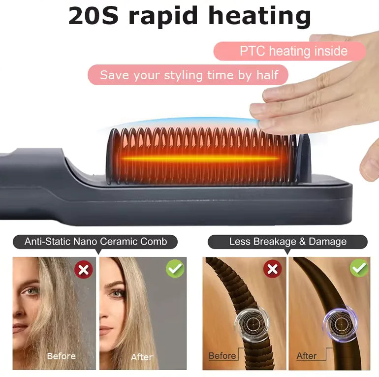 Multifunctionele Elektrische Haarstyling Kam – 2-in-1 Ontwerp voor Sneller Stylen & Minder Beschadiging