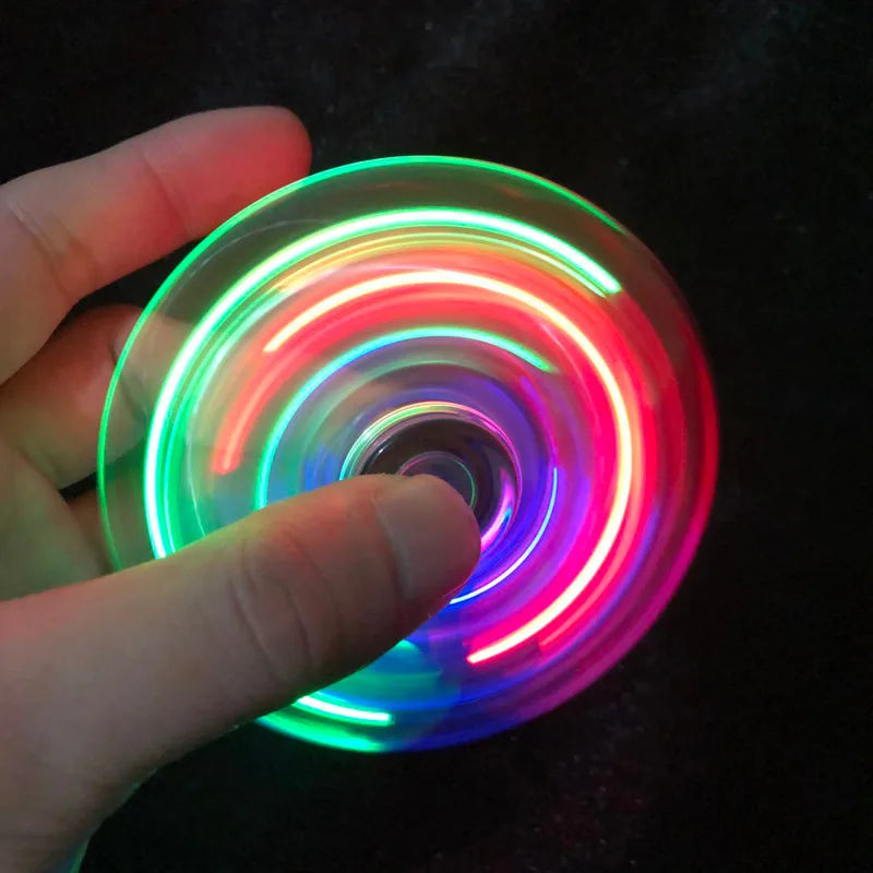 Crystal Luminous LED Light Fidget Spinner Hand Top Spinners Glow in the Dark EDC Stress Relieving Toys Kinetic Gyroscope for Kids