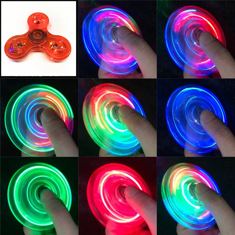 Crystal Luminous LED Light Fidget Spinner Hand Top Spinners Glow in the Dark EDC Stress Relieving Toys Kinetic Gyroscope for Kids