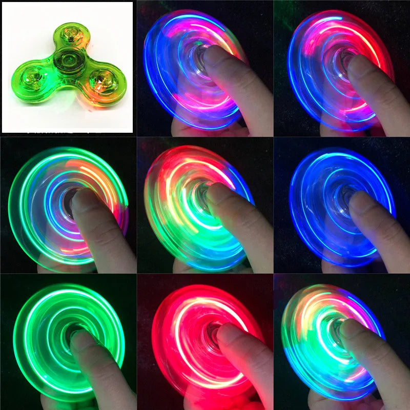 Crystal Luminous LED Light Fidget Spinner Hand Top Spinners Glow in the Dark EDC Stress Relieving Toys Kinetic Gyroscope for Kids