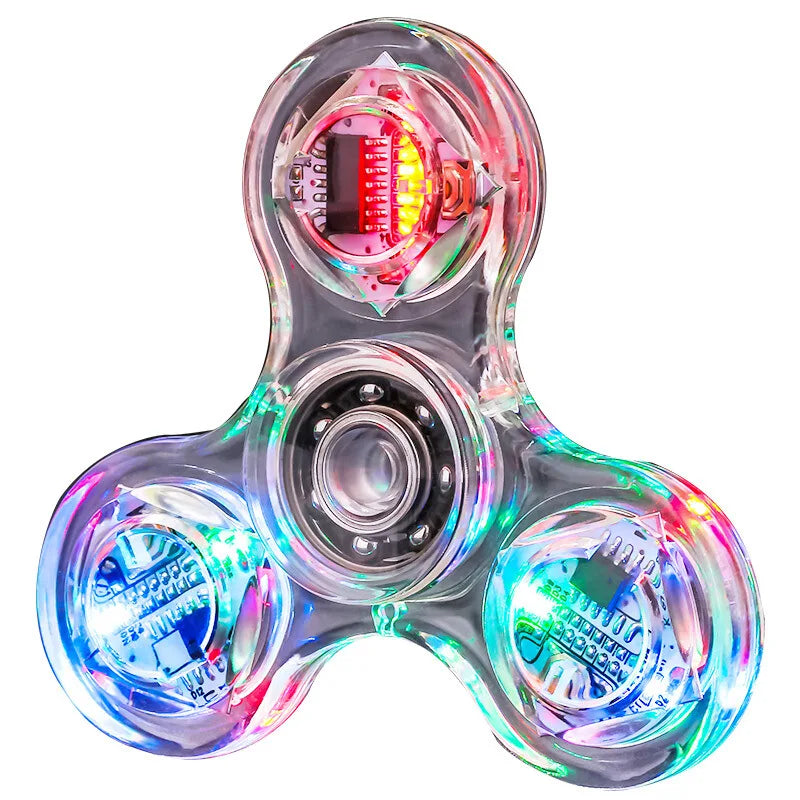 Crystal Luminous LED Light Fidget Spinner Hand Top Spinners Glow in the Dark EDC Stress Relieving Toys Kinetic Gyroscope for Kids