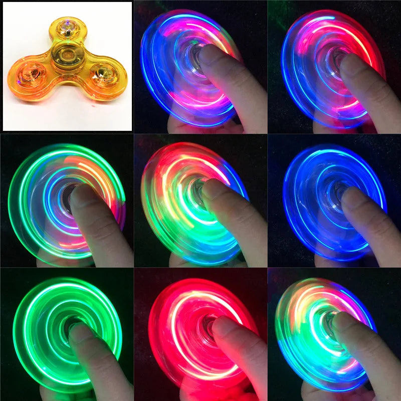 Crystal Luminous LED Light Fidget Spinner Hand Top Spinners Glow in the Dark EDC Stress Relieving Toys Kinetic Gyroscope for Kids