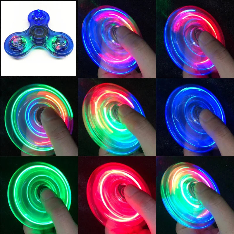 Crystal Luminous LED Light Fidget Spinner Hand Top Spinners Glow in the Dark EDC Stress Relieving Toys Kinetic Gyroscope for Kids