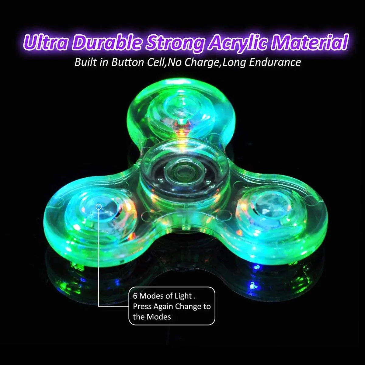 Crystal Luminous LED Light Fidget Spinner Hand Top Spinners Glow in the Dark EDC Stress Relieving Toys Kinetic Gyroscope for Kids