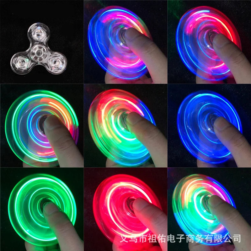 Crystal Luminous LED Light Fidget Spinner Hand Top Spinners Glow in the Dark EDC Stress Relieving Toys Kinetic Gyroscope for Kids