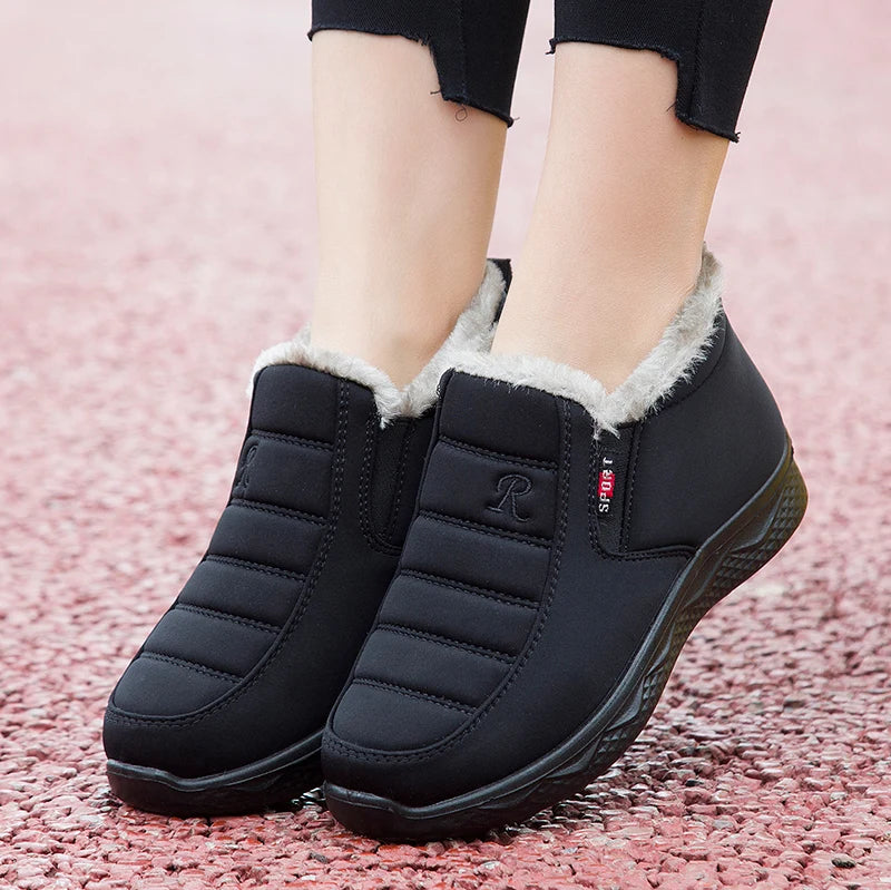 Warm Waterproof Anti-slip Winter Snow Shoes Short Plush for Women - Casual Comfortable
