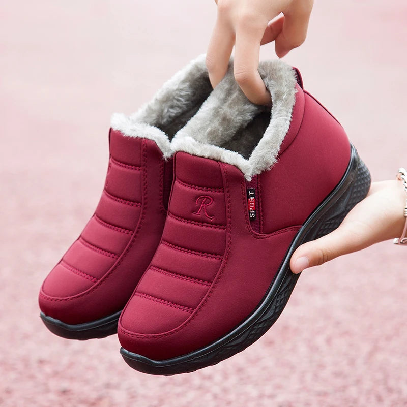 Warm Waterproof Anti-slip Winter Snow Shoes Short Plush for Women - Casual Comfortable