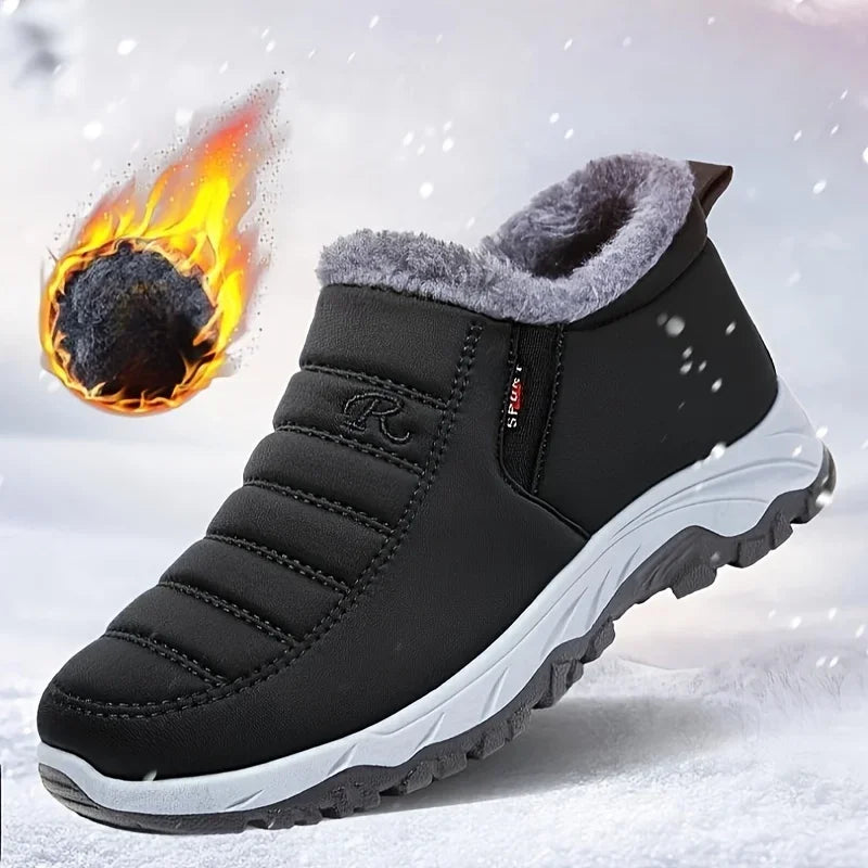 Fleece Lined Snow Boots for Women, Winter Warm Waterproof Slip-on Ankle Boots, Thermal Short Outdoor Boots