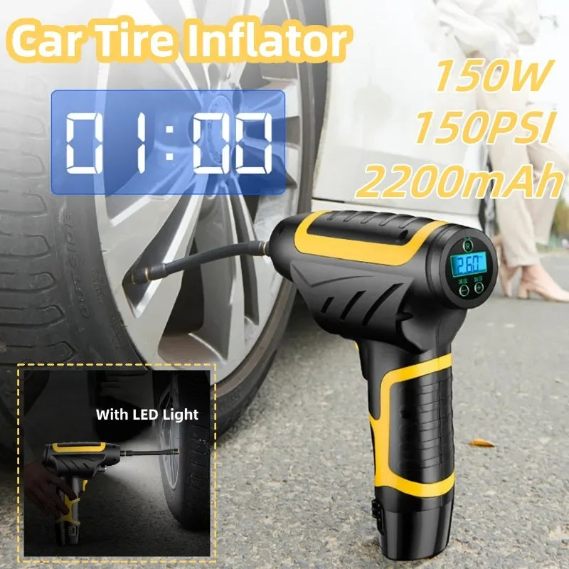 150PSI 120W Mini Cordless/Wired Handheld Tire Inflator Car Air Compressor with LED Light Digital Display
