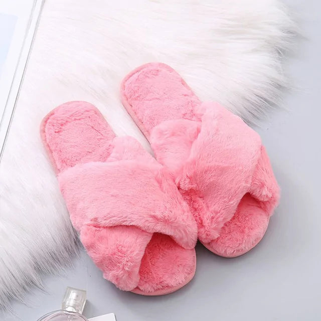 Warm Women's Winter Slippers Made of Faux Fur