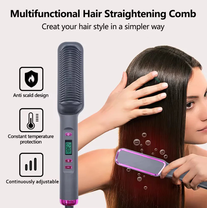 Multifunctionele Elektrische Haarstyling Kam – 2-in-1 Ontwerp voor Sneller Stylen & Minder Beschadiging