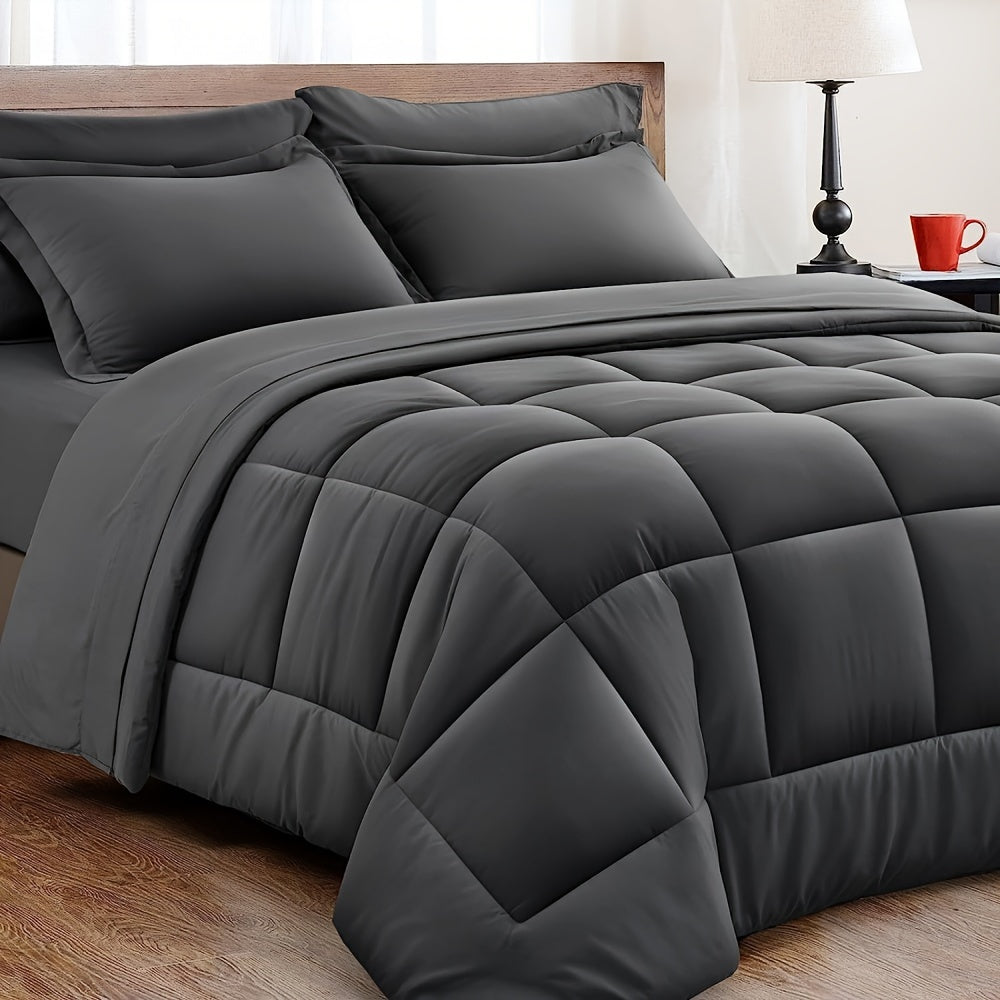 3 Piece Soft Breathable Down Alternative Duvet Cover Set, Four Seasons Lightweight Box Stitch Quilts Hotel Quality Machine Washable Comforter with 4 Corner Tabs (1*Duvet + 2*Pillowcases, No Filling)
