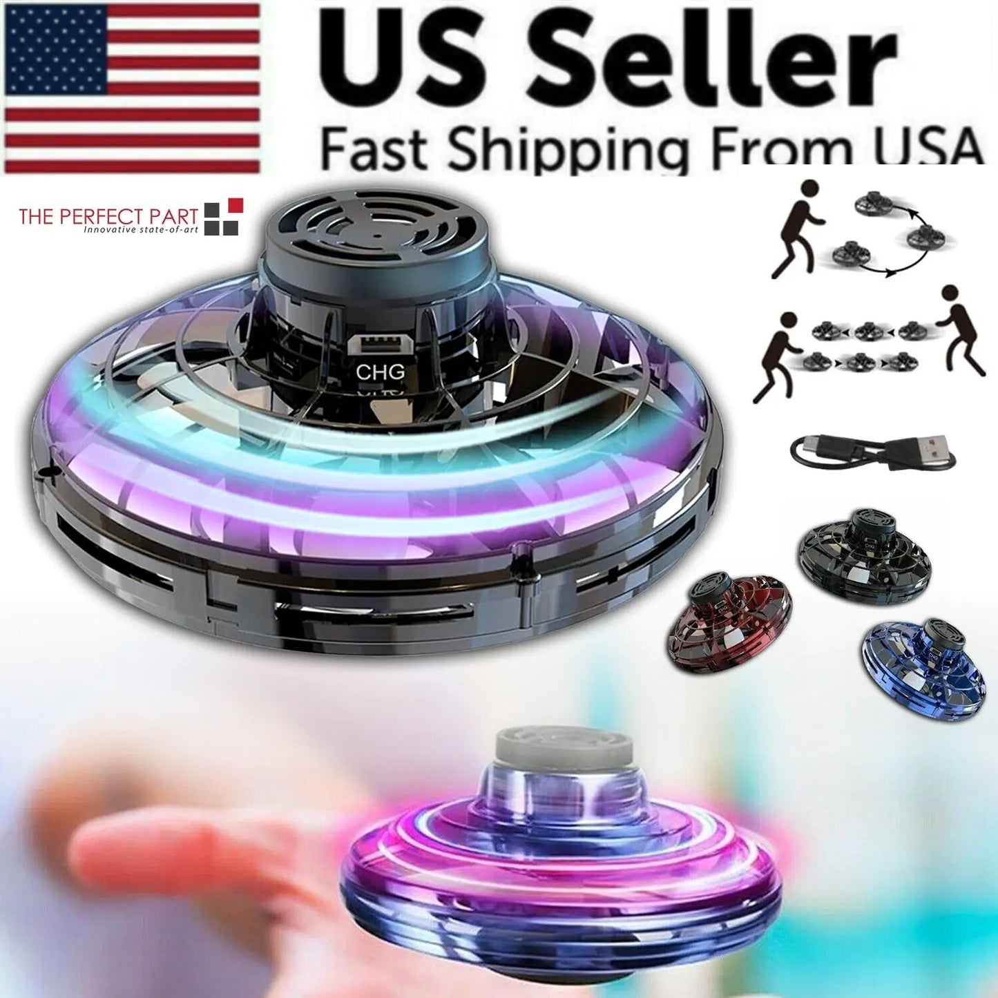 Vliegende LED Drone Bal met Fidget Spinner – Het Ultieme Stressverlichtende Speelgoed!