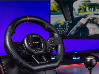 Tracer SimRacer Manual Transmission 6 in 1 Gaming Steering Wheel with Pedals and Gear Stick Compatible with PC/PS4/PS3/XONE/X360/SWITCH