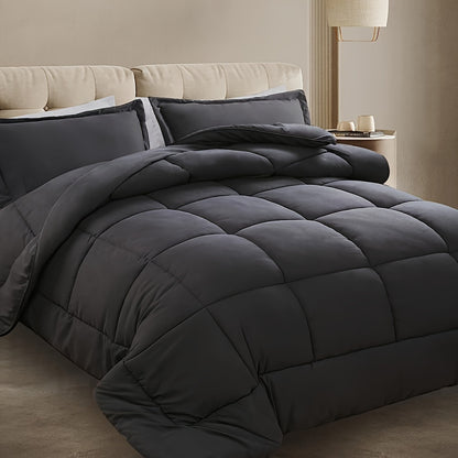 3 Piece Soft Breathable Down Alternative Duvet Cover Set, Four Seasons Lightweight Box Stitch Quilts Hotel Quality Machine Washable Comforter with 4 Corner Tabs (1*Duvet + 2*Pillowcases, No Filling)