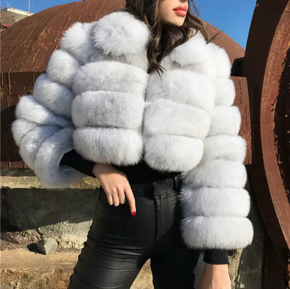 Real Faux Fur Coats with Fur Collar Overcoat
