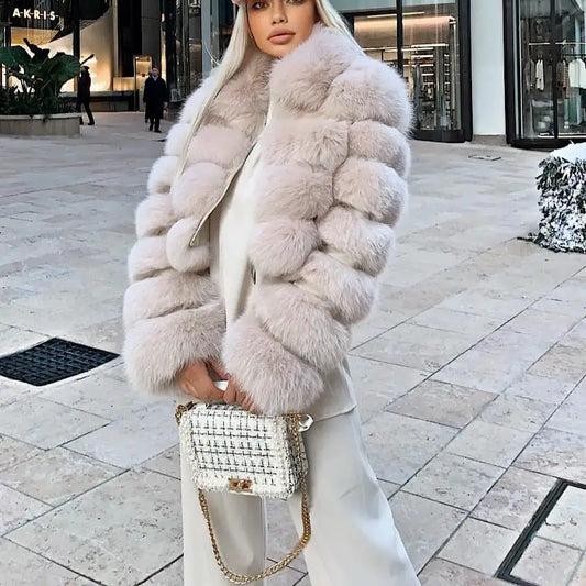 Real Faux Fur Coats with Fur Collar Overcoat