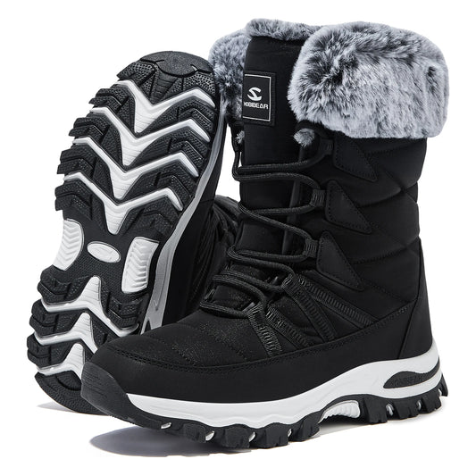 HOBIBEAR Snow Boots for Women Winter Waterproof Outdoor Shoes Non-slip Warm Faux Fur Lining Mid-Calf Hiking Boots