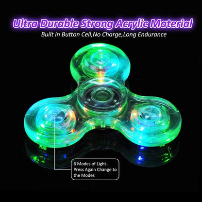 Crystal Luminous LED Light Fidget Spinner Hand Top Spinners Glow in the Dark EDC Stress Relieving Toys Kinetic Gyroscope for Kids
