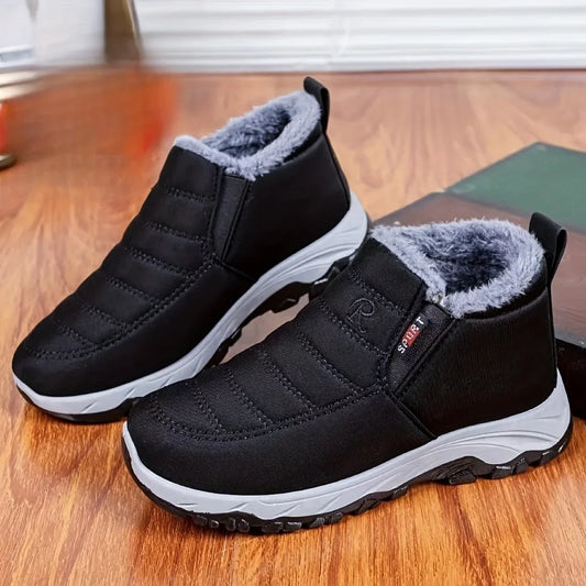Fleece Lined Snow Boots for Women, Winter Warm Waterproof Slip-on Ankle Boots, Thermal Short Outdoor Boots
