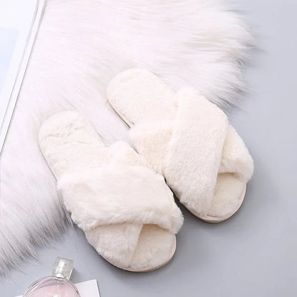 Warm Women's Winter Slippers Made of Faux Fur