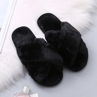 Warm Women's Winter Slippers Made of Faux Fur