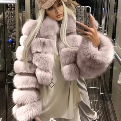 Real Faux Fur Coats with Fur Collar Overcoat