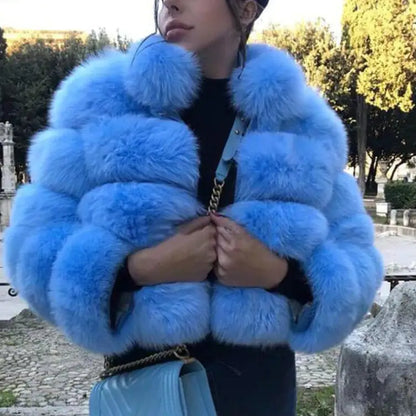 Real Faux Fur Coats with Fur Collar Overcoat